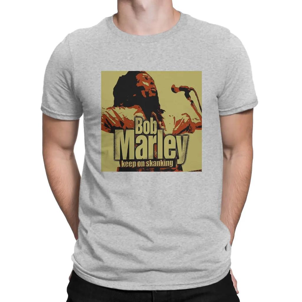 Herren T-Shirt Keep On Skanking Musik Vintage 100% Baumwolle T-Shirt Kurzarm B-Bob Marley Musik T-Shirt Rundhals Oberteile Geschenkidee