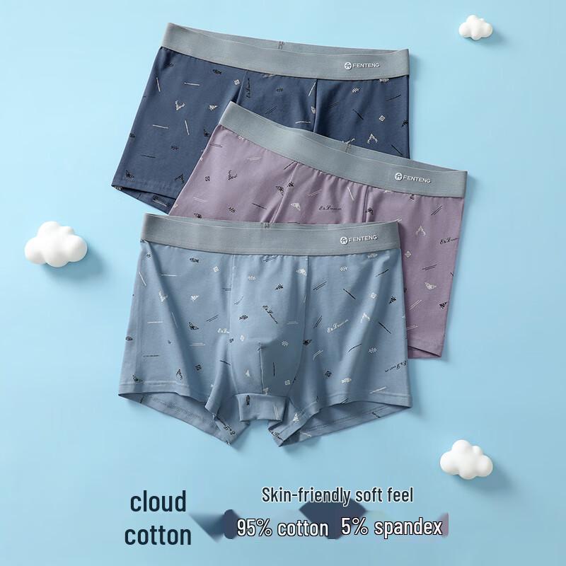 Fenteng Men's 7A Antibacterial Cotton Printed Boxer Briefs 3-Pack