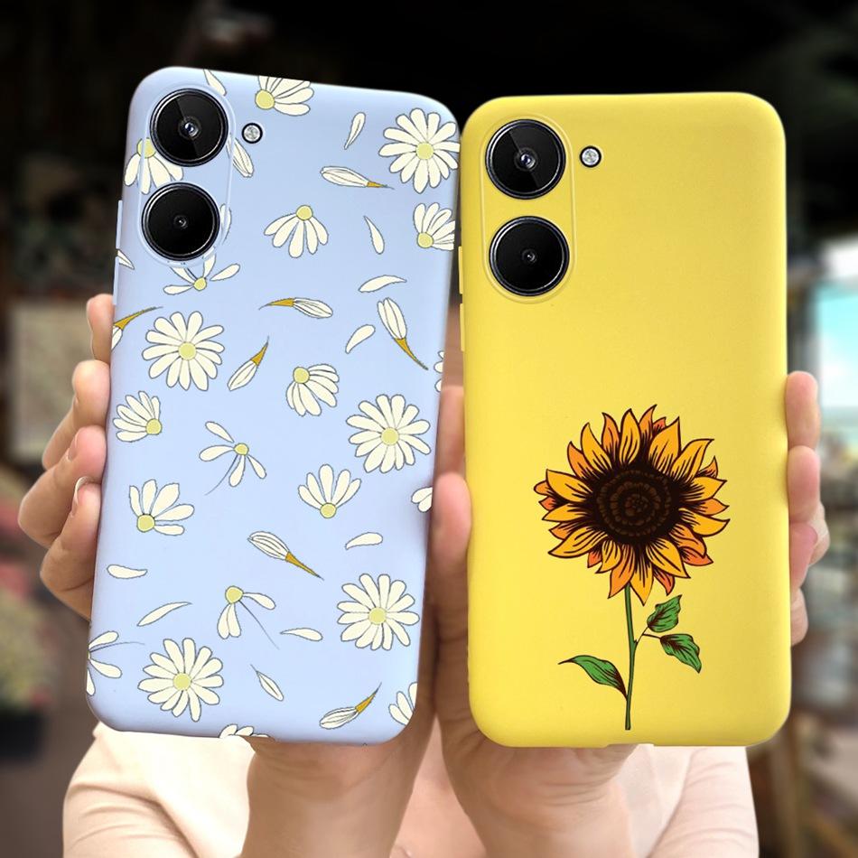 For Realme 10 2022 Fashion Girl Sunflower Yellow Phone Case For Realme10 RMX3630 4G Candy Color Soft Silicone TPU Cases