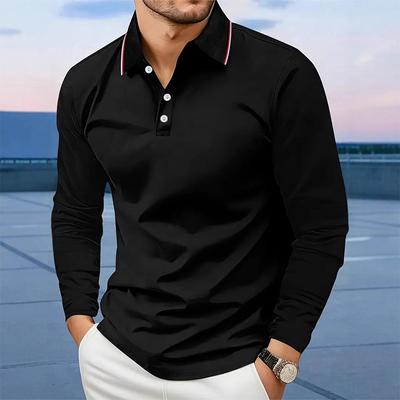 Solid Color Men's Long Sleeved Polo Shirt with 3D Digital Printing, Comfortable and Popular Clothing for Spring Activities