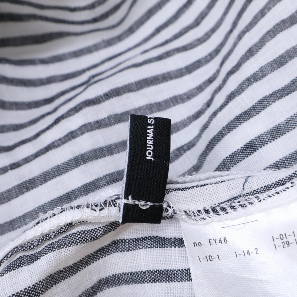 JOURNAL STANDARD 24-040-400-5010-1-0 Striped Linen Band Collar Gathered Shirt Dress *There Is No Size Notation. White / blackUsed