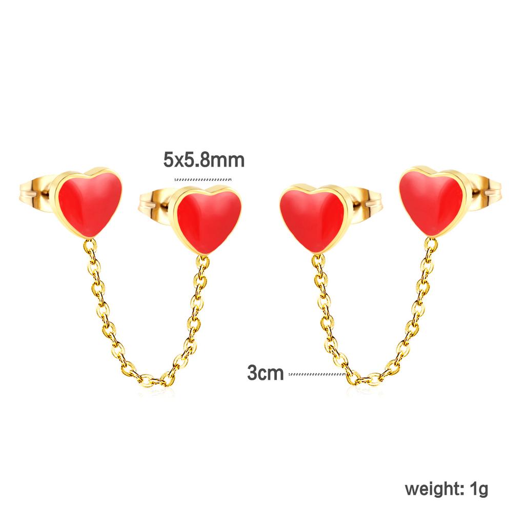 Personalized Long Heart Drip Oil Screw Ear Bone Studs Double Ear Piercing Earrings for Women