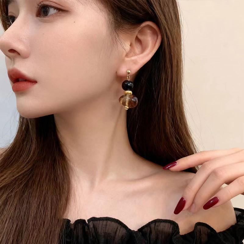 Orecchini Ambra Retrò Francesi Donna Senso Premium Orecchini a Bottone con Perline Nuovo Stile Cinese Hong Kong Orecchini Orecchini Orecchini Antichi