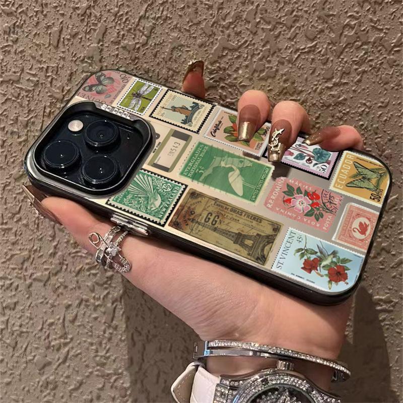 Stylový patchwork s razítky pro iPhone 16 15 14 13 12 11 Pro Max Ochranný kryt na telefon proti pádu Funda Bumber