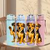1PC Happy Puppy Cartoon Portrait Print 750ml Color Plastic Sports Water Bottle Leakproof Flip Straw Lid Suitable for Sports Office Home Use