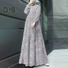 Women Maxi Dress O Neck Long Sleeve Loose A Line Big Hem Dot Print Vintage Soft Patchwork Dubai Turkey Abaya Long Robe Dress