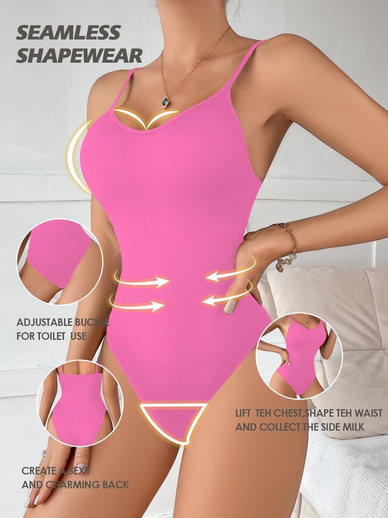 Super Sale V Neck Spaghetti Strap Bodysuit Compression BodySuits Open Crotch Shapewear Slimming Body Shaper Smooth Out ROSE RED S M L