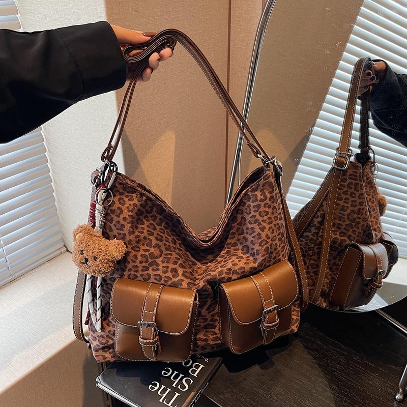 Leopard Print Tote Bag Women's Large-capacity New Autumn and Winter Retro Shoulder Messenger Bag Multi-functional Backpack