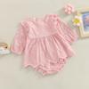 Toddler Baby Girls Clothes Set Solid Color Cutout Round Neck Long Sleeve T-shirt Tops and Elastic Casual Ruffle Shorts