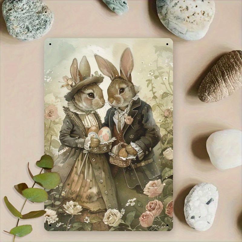 Vintage Rabbit Metal Tin Sign Rustic Wall Art Decor with Keep Gate Closed No Matter What the Rabbits Say Design xi