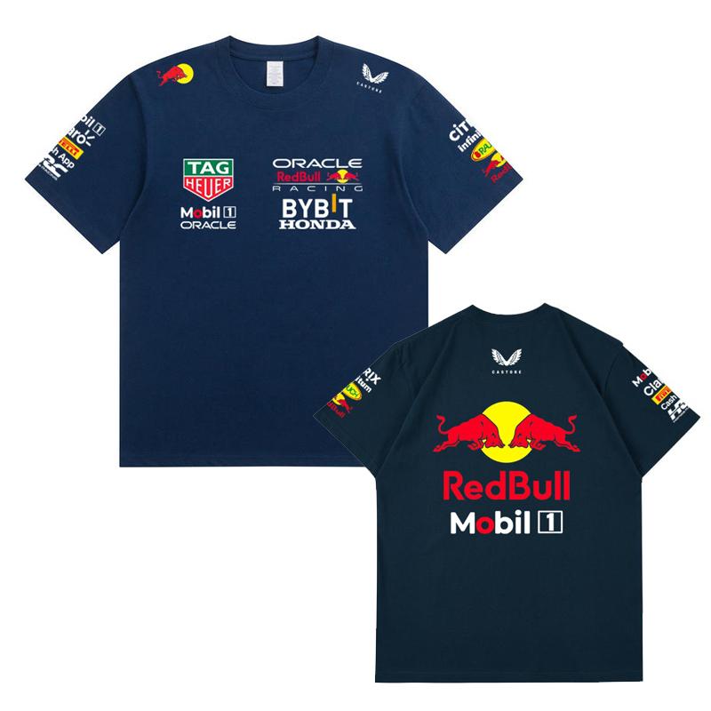 Red Bull Heren Dames F1 Raceteam T‑shirt, Zomer Korte Mouw Katoenen T‑shirt, Voor en Achter Print Casual Los Sport Topje, Meerkleurig