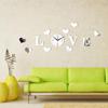 Mirror Effect 3D Clock Love Heart Wall Analog Sticker DIY Home