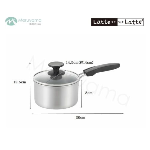 Maruyama Latelatte Saucepan, 14cm, 1.2L, with Glass Lid, LA-14K, Induction and Gas Stove Compatible, Made In Japan