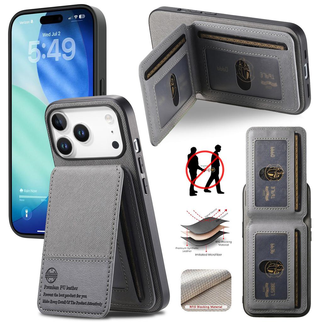 For iPhone 17 Pro Case Cloth Texture Leather+PC+TPU RFID Blocking Phone Cover with Card Holder