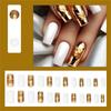 Élégant Ongle Press-On d'Automne 24 Pièces Blanc et Doré Brillant Forme Carrée Moyenne Couverture Complète avec Motif Feuilles d'Érable