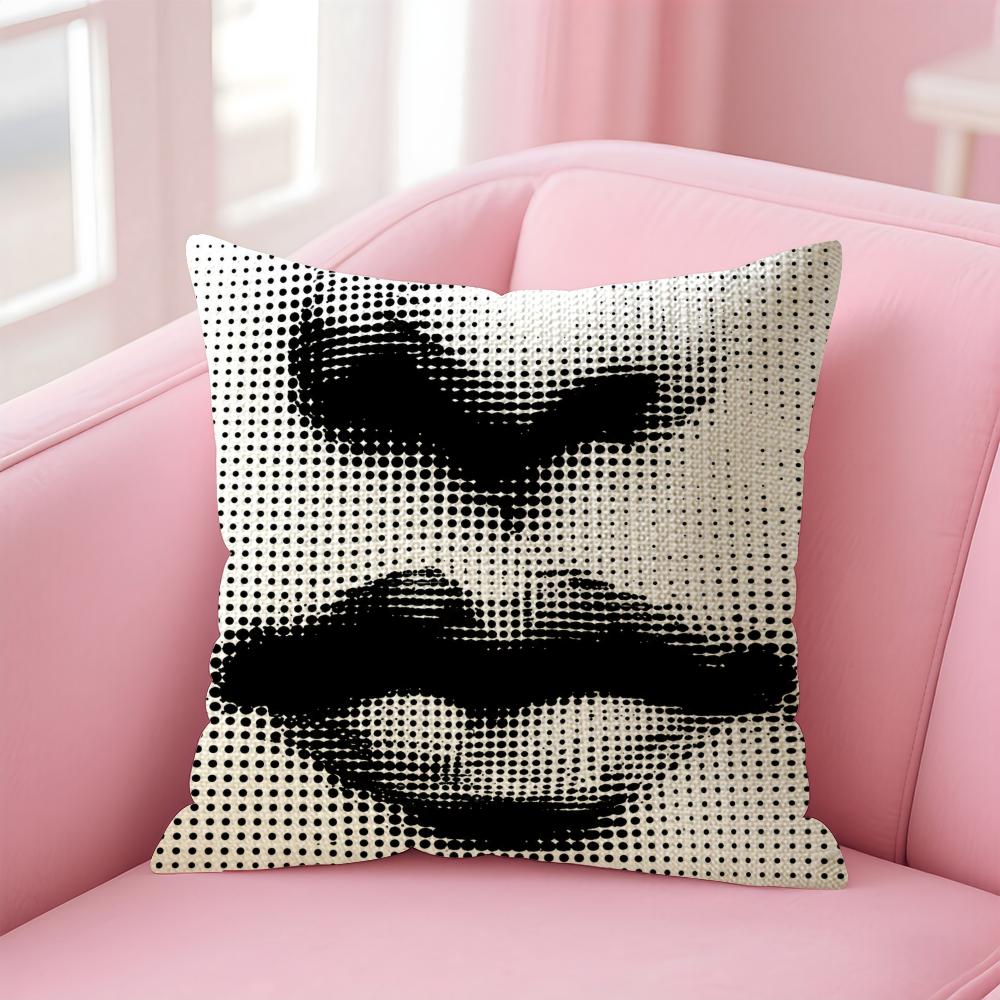 Fashion Modern Art Funny Face Cushion Cover Natural Linen Organic Fabric DoubleSided Printing Sofa Home Decor Gift Pillow Case
