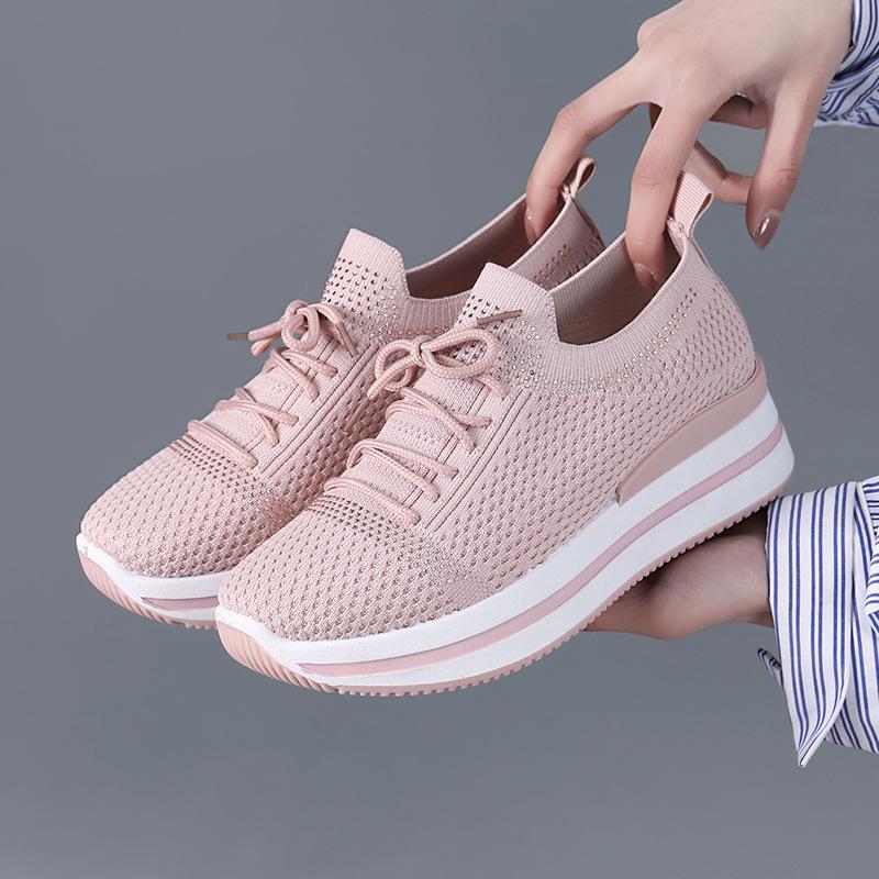 Casual sports shoes spring new fly-woven mesh women's shoes socks shoes comfortable and versatile low heels