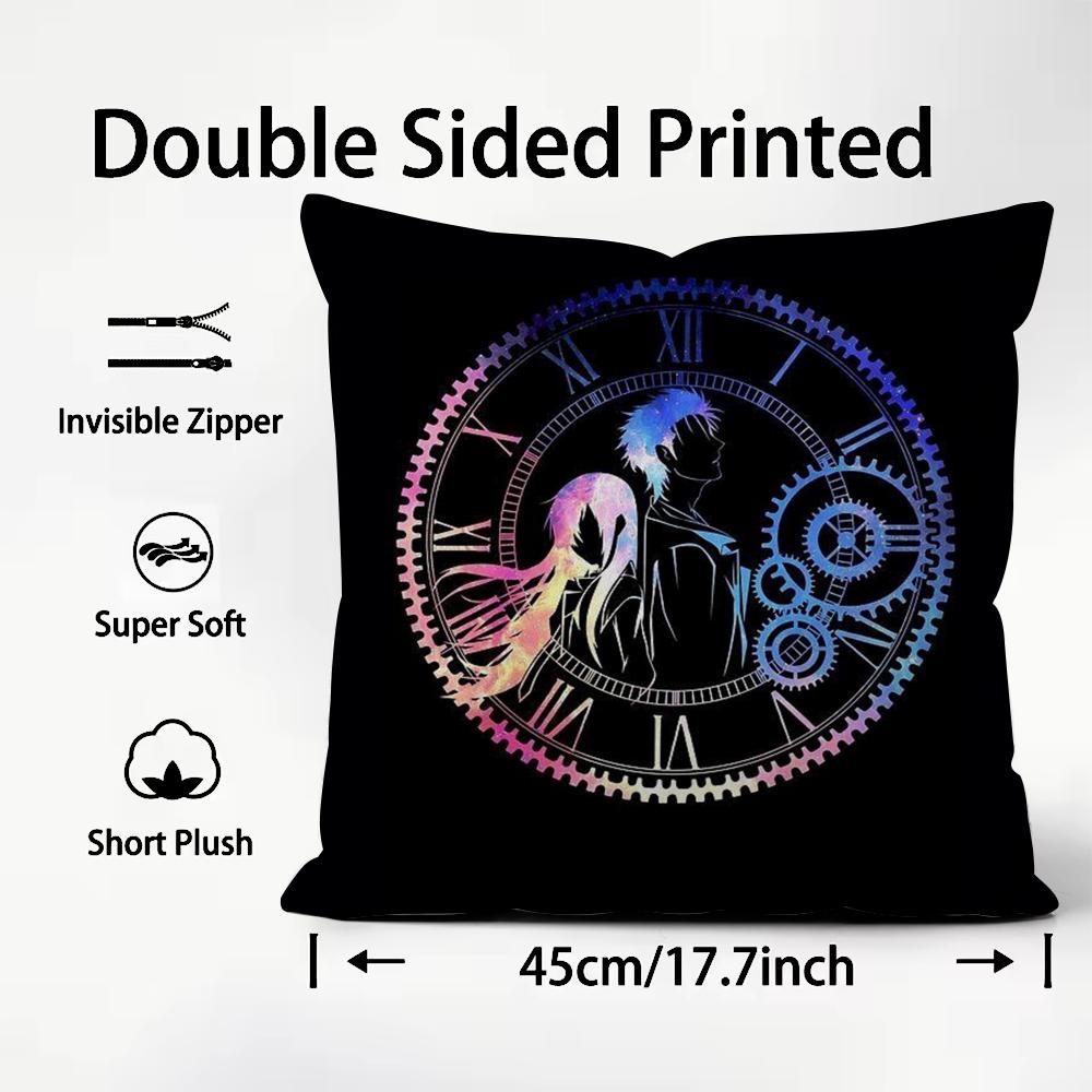 Anime S-Steins Gate Cushion Cover Comfortable Reversible Pillow Cover Ideal for Car Sofa Bedroom & Beyond