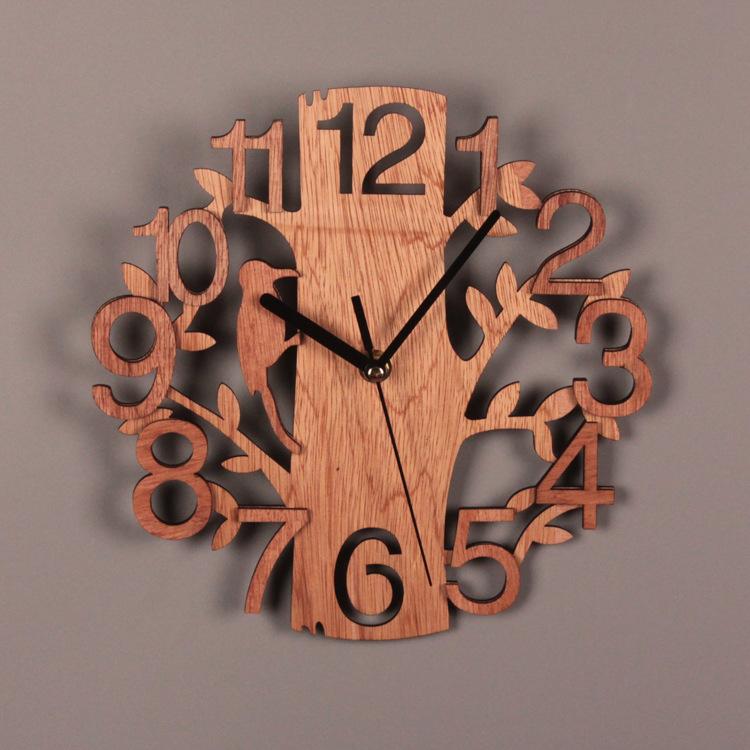 Double-layer Three-dimensional Bird Wall Clock Home Wooden Creative Wall Clock Wall Decoration Gift Exquisite Ornament