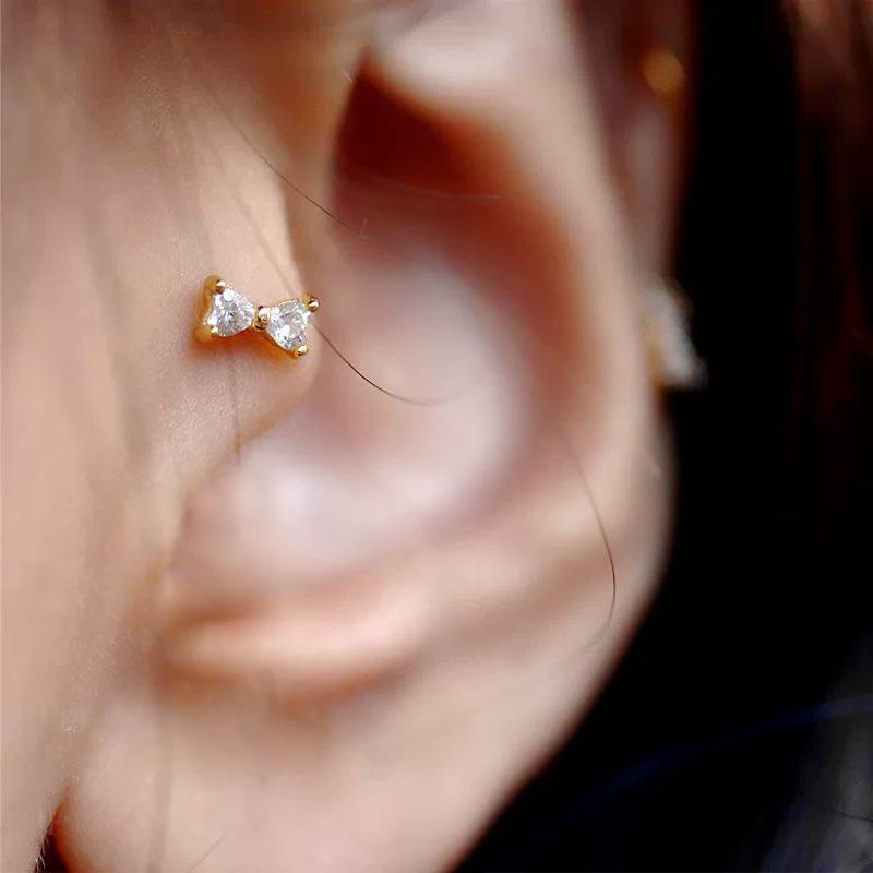 Fresh & Simple S925 Sterling Silver Earrings: 18K Gold Plated Bow Zirconia Stud & Screw-Back Ear Cuff