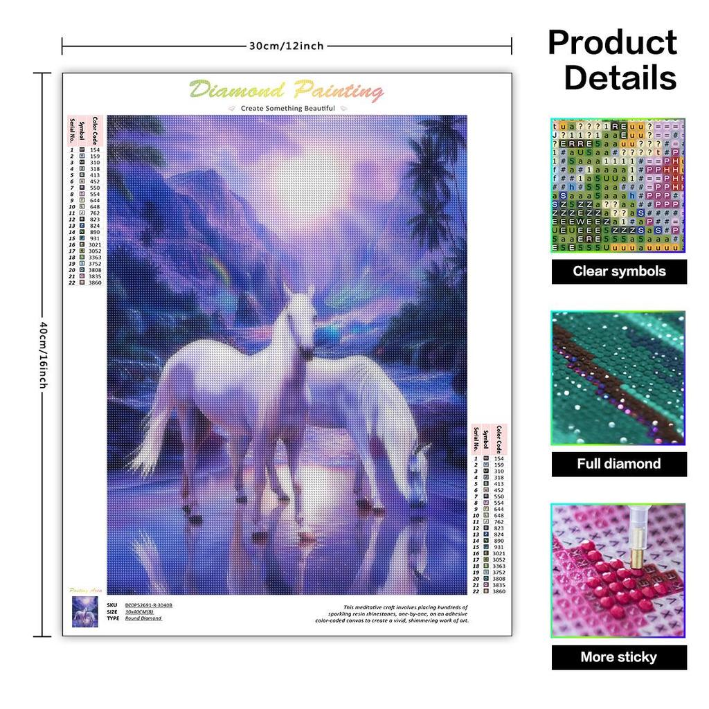 Diamantová malba Mozaika Bílý kůň Celý kulatý Zvířecí křížový steh Vyšívání Ruční výrobky Nástěnná dekorace 30x40cm/12x16inch