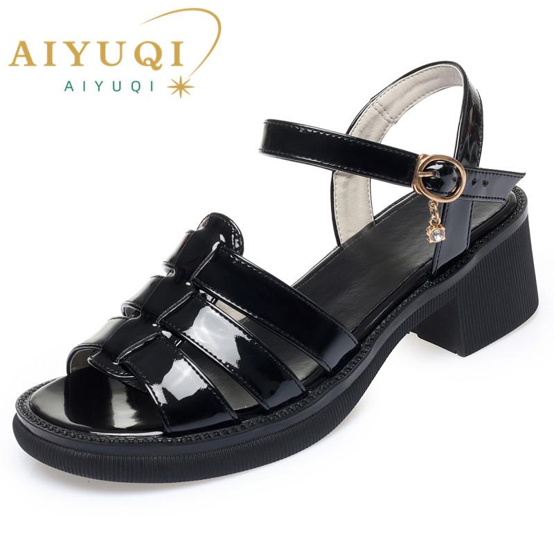 Fashion AIYUQI Women Sandals Summer 2025 New Genuine Leather Women Rome Shoes Open Toe Weave Non-slip Sandals Ladies