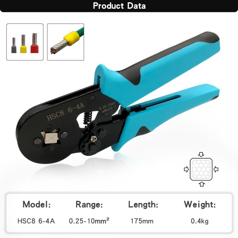 Crimping Pliers HSC8 6-4A 0.25mm²-10mm²/6-6A/16-6 0.08mm²-16mm² Tubular Terminal Ferrule Hand Tools