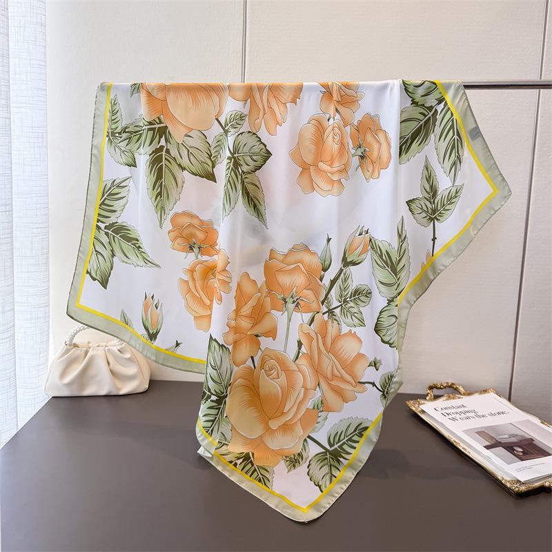 Temperament Literary Simulation Silk Printing Large Square Scarf Silk Scarf Shawl Headscarf Beach Scarf Neck Protection Scarf Women