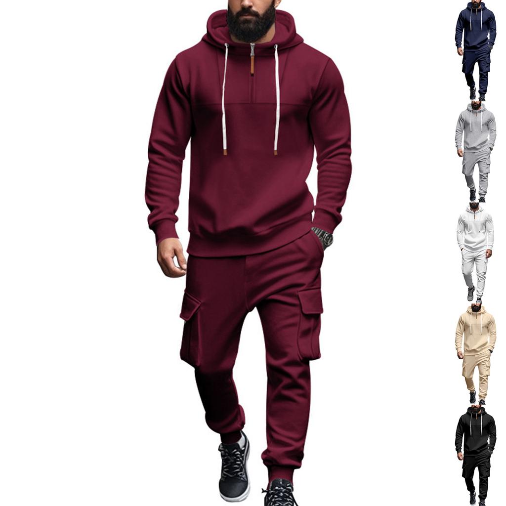 Men  Leisure  Hooded Hood  Hoodie  Trousers  Adding Fleece  Loose  Hoodie  Set