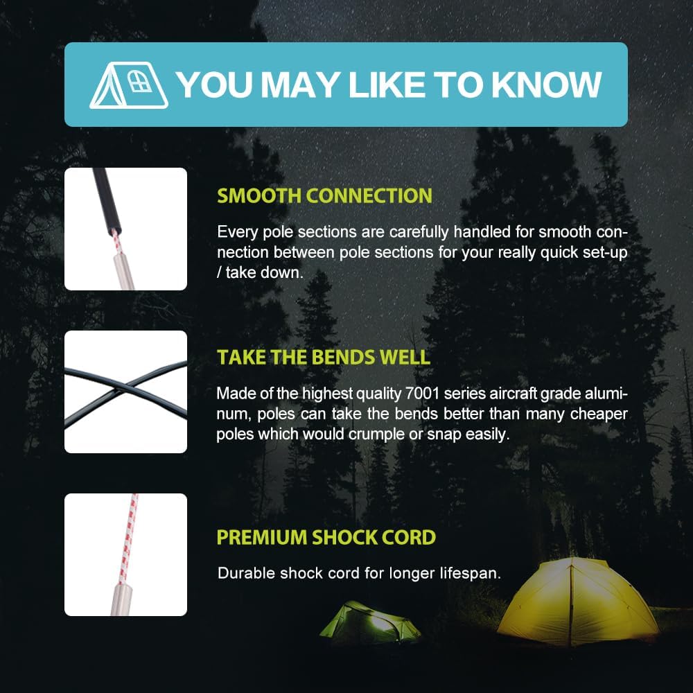 Tent Poles Replacement Black, Pre-Assembled Aluminum Tent Pole, 7001 T6 Heated Tent Rod