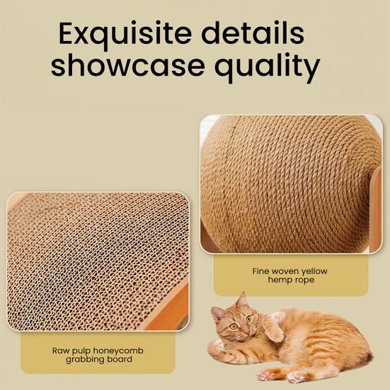 3-in-1 Cat Scratcher Cats Cardboard Scratching Pad with Sisal Ball Wood Frame Indoor Kitten Arched Scratcher for Active Cats Scratching Playing