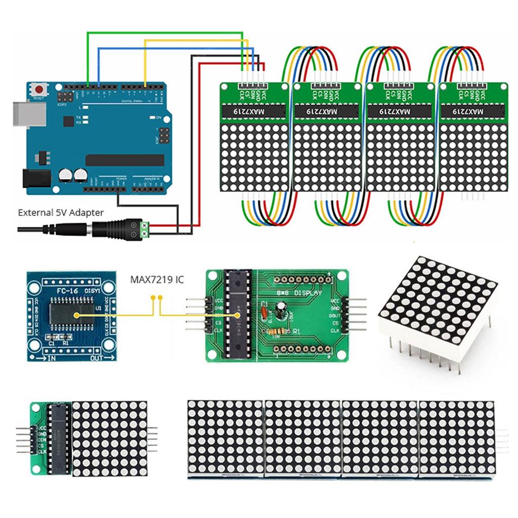MAX7219 Dot Matrix Module 8x8 LED Display Modules for Arduino Raspberry Pi Microcontroller with 5Pin Wires