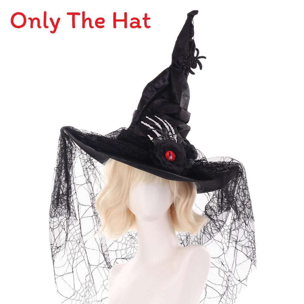Halloween Witch Hat With Spider Embellishments For Party Cosplay And Dark Magic Decor