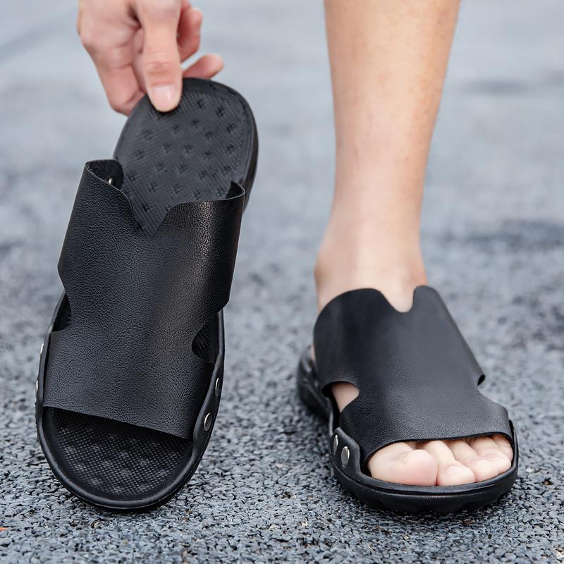 MAEDEF Men Beach Sandals Lightweight Comfortable Man Shoes Slides Big Size Slipper for Men Soft Breathable Summer Black Slippers