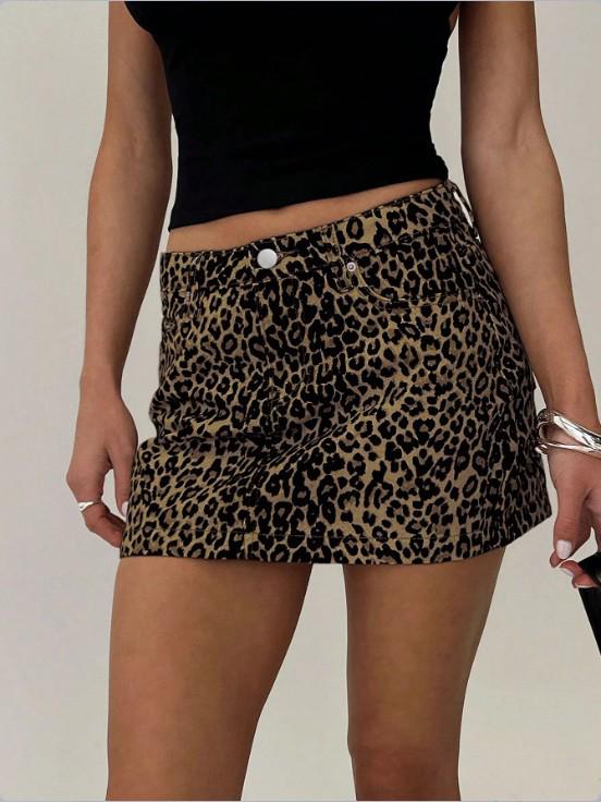 Leopard Print Denim Mini Skirt - European & American Style for Sexy, Trendy Women