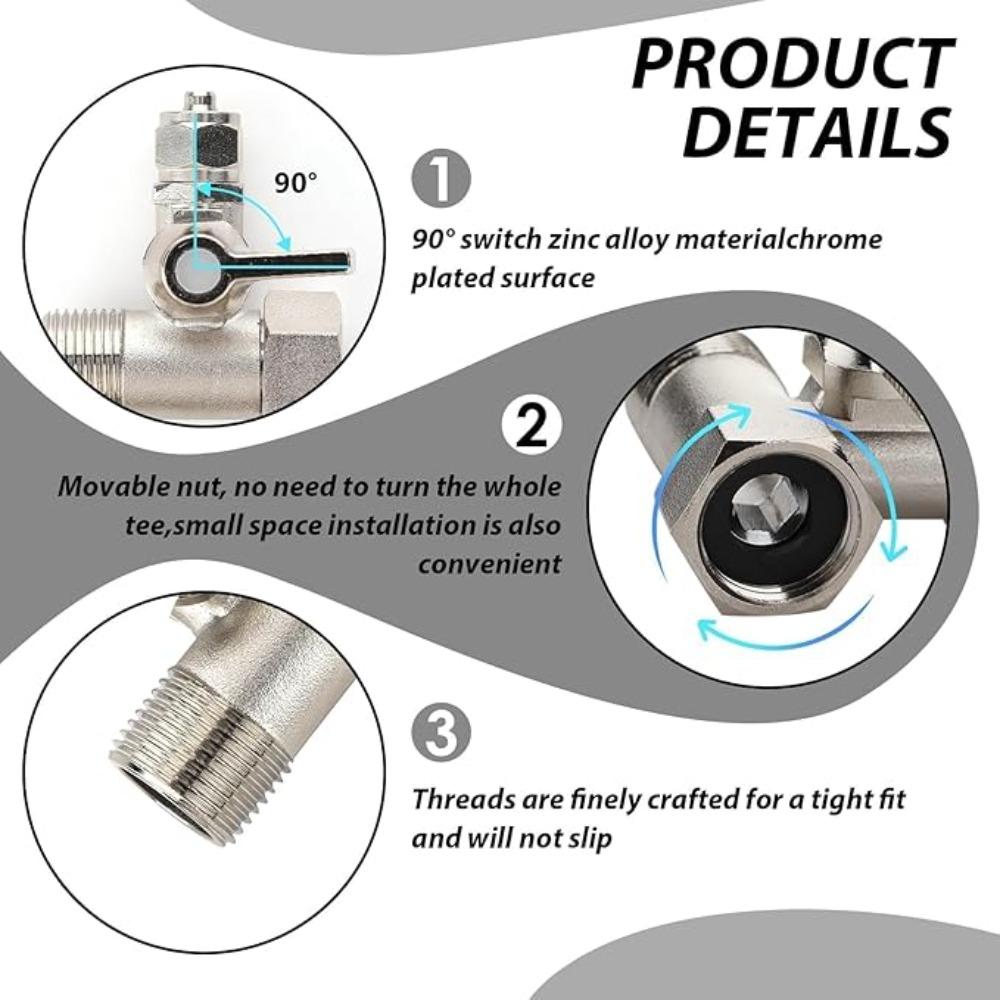 1PC RO Feed Water Adapter 1/2" to 1/4" With Shut-Off Ball Valve Faucet Tap Feed Reverse Osmosis Tee B Cold Hot Water Tube