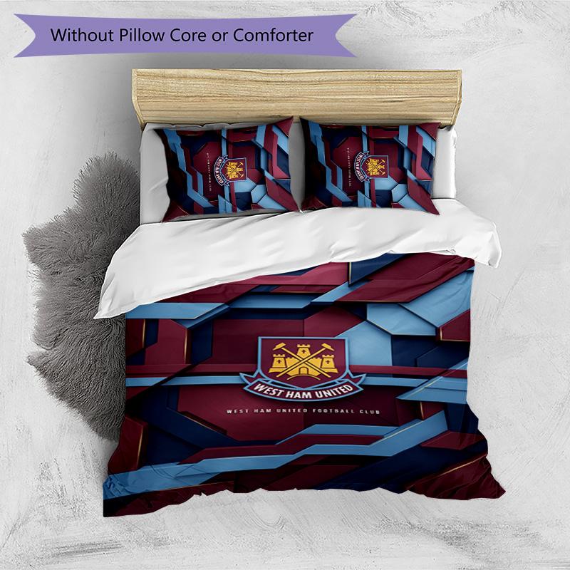 West Ham United Football Printed 3 Pieces Bedding Set, Comfortable Skin Friendly Bedroom Duvet Cover Set