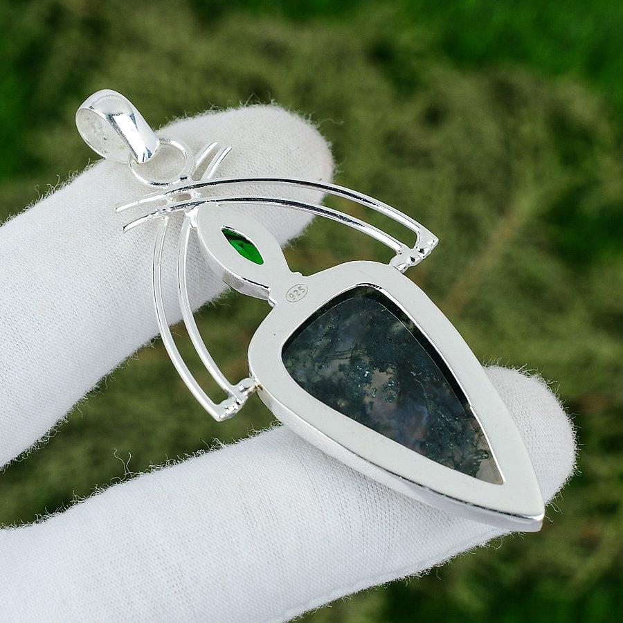 925 Silver Solar Moss Agate Stone Chrome Diopside Engagement New Pendant Jewelry