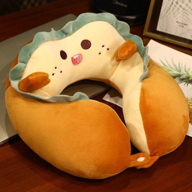 Cute Travel Pillow with Ear Cartoon Neck Pillow for Kids Memory Foam Animal Pillow U Shaped Cushion Plush for Airplane Train