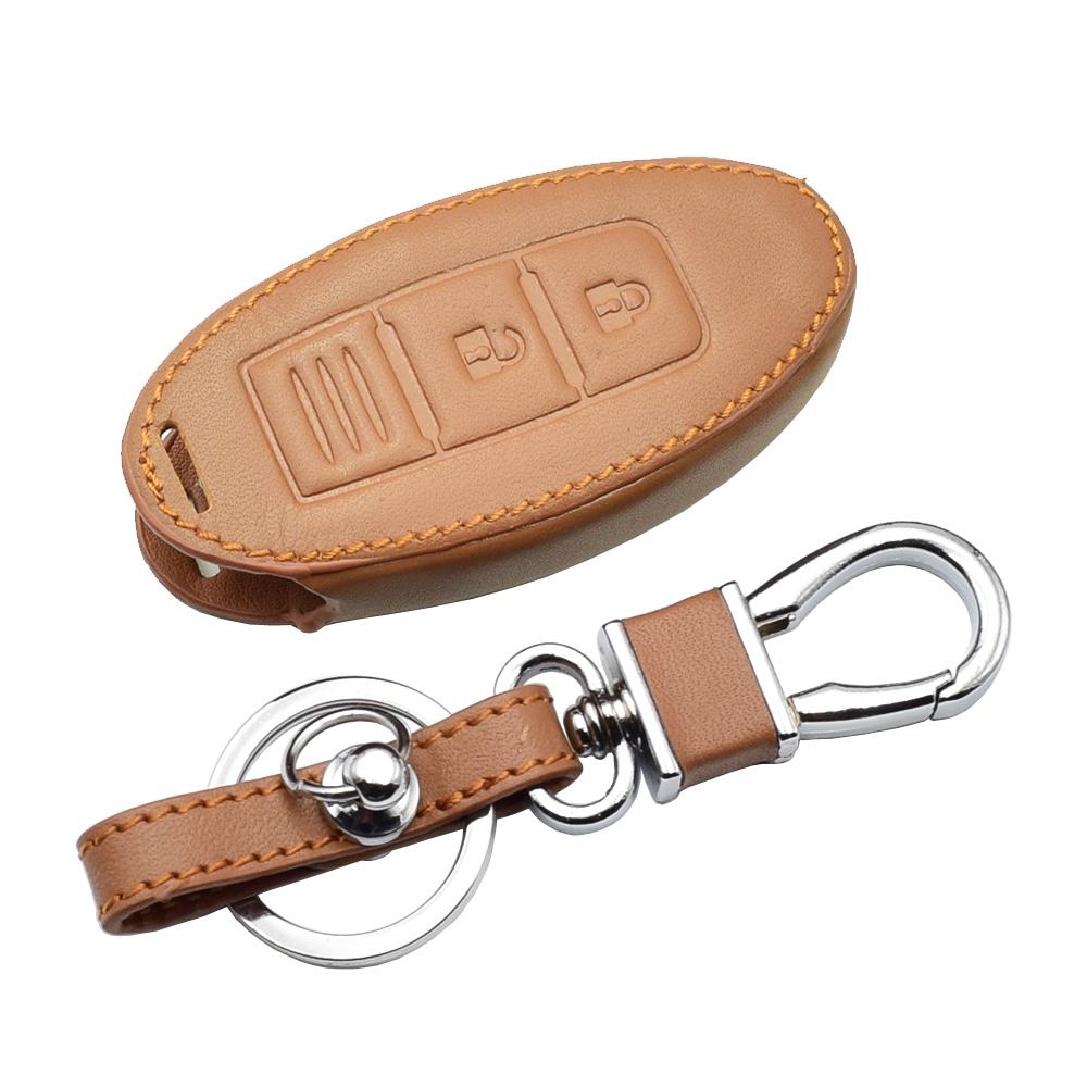 Leather Car Key Case For Nissan 350Z Almera Altima Armada Qashqai Cefiro Cube Juke Livina Remote Fob Protect Cover Keychain Bag