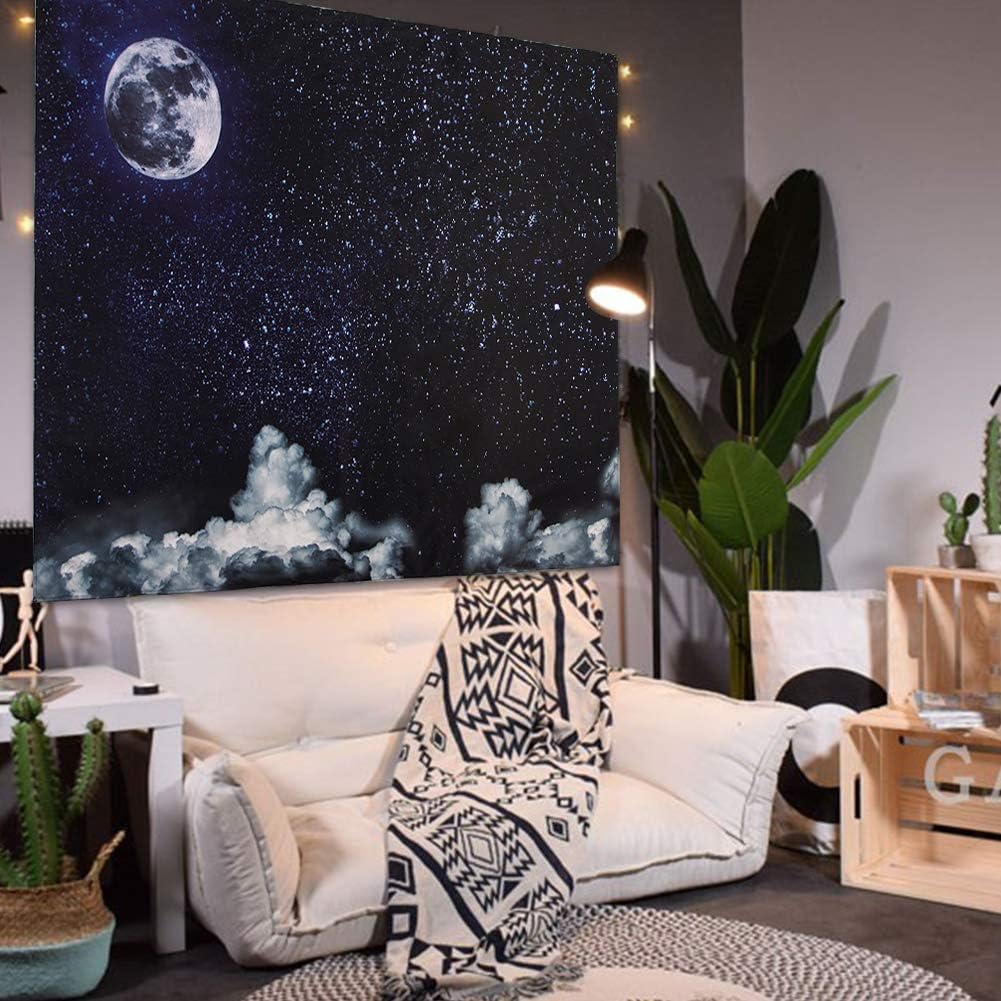 Black and White Moon Stars Wall Tapestry Wall Hanging Outer Space and Galaxy Tapestry Night Sky with White Cloud Home Decor for