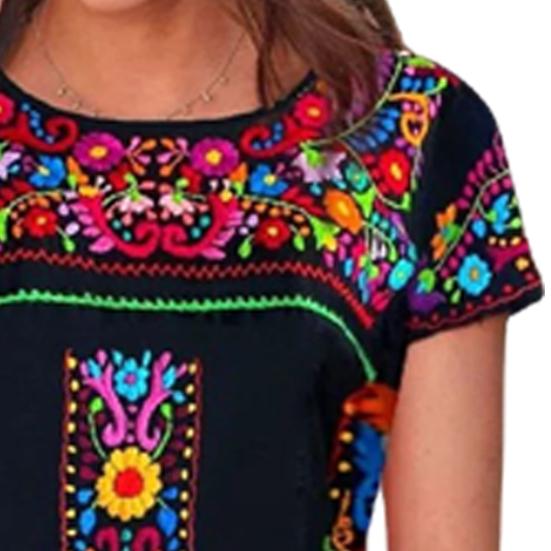 O-neck Short Sleeve Loose Fit Women T-shirt Vintage Boho Ethnic Floral