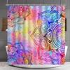 Purple Violet & Teal Floral Shower Curtain – Retro Natural Waterproof Polyester Bathroom Decor With 12 Hooks, Lavender Design