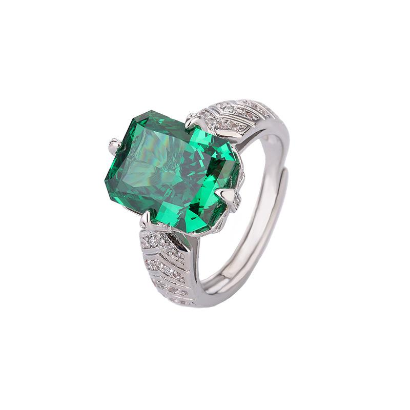 Jewelry Copper Bottom Gold-Plated High Carbon Diamond Ice Flower Cut Fat Rectangular Copper Inlaid Temperament Light Luxury Ring Women 10 * 12
