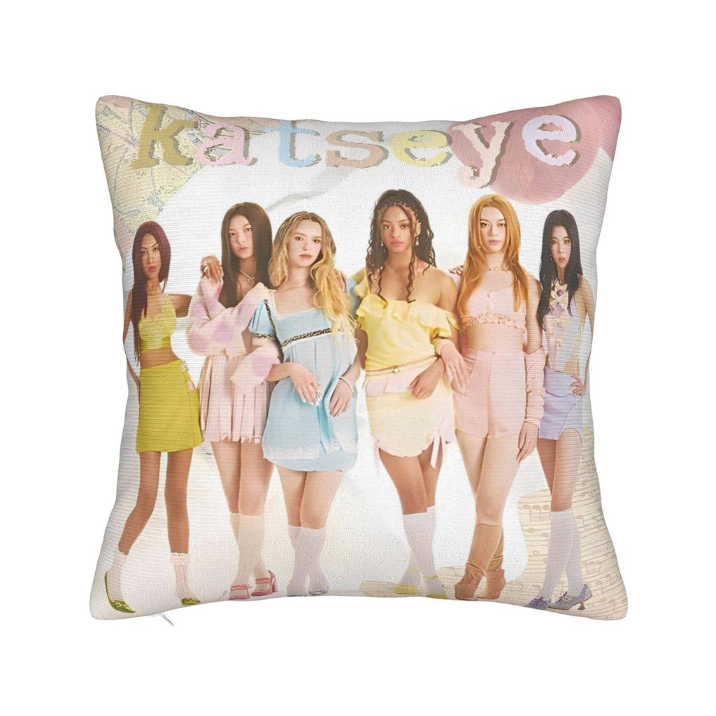Katseye Kpop Style Square Pillow Cases Cushion Cover Vintage Zippered Decorative Throw Pillow Case Cover For Home 45X45Cm