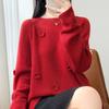 Koreanischer Stil 3D-Blumen reine Wolle Damen-Strickjacke - Rundhals locker gestrickter Pullover