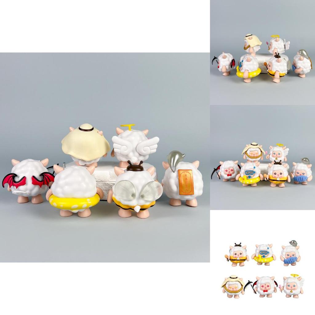 6 Pcs Eggy Party Sheep Design Mini Model Desktop Decoration Ornament Set For Kids And Adults