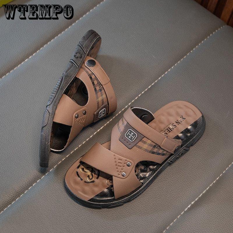 WTEMPO Mens Summer Sandals Soft Bottom Hollow Thick Bottom Slides Outdoor Seaside Beach Shoes Indoor Slip Resistant Slipper Wearable Hiking Shoes