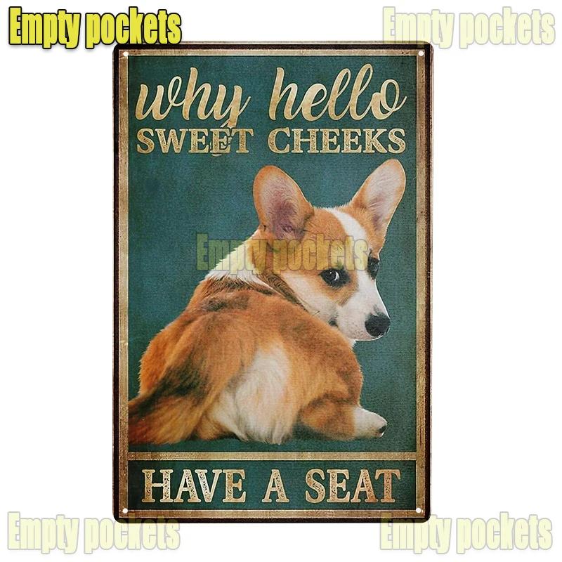 Vintage Pet Dog Corgi Tin Sign Plates for Pet Shop Bedroom Living Room cafe Kitchen metal wall art Decor Gift for Dog Lover