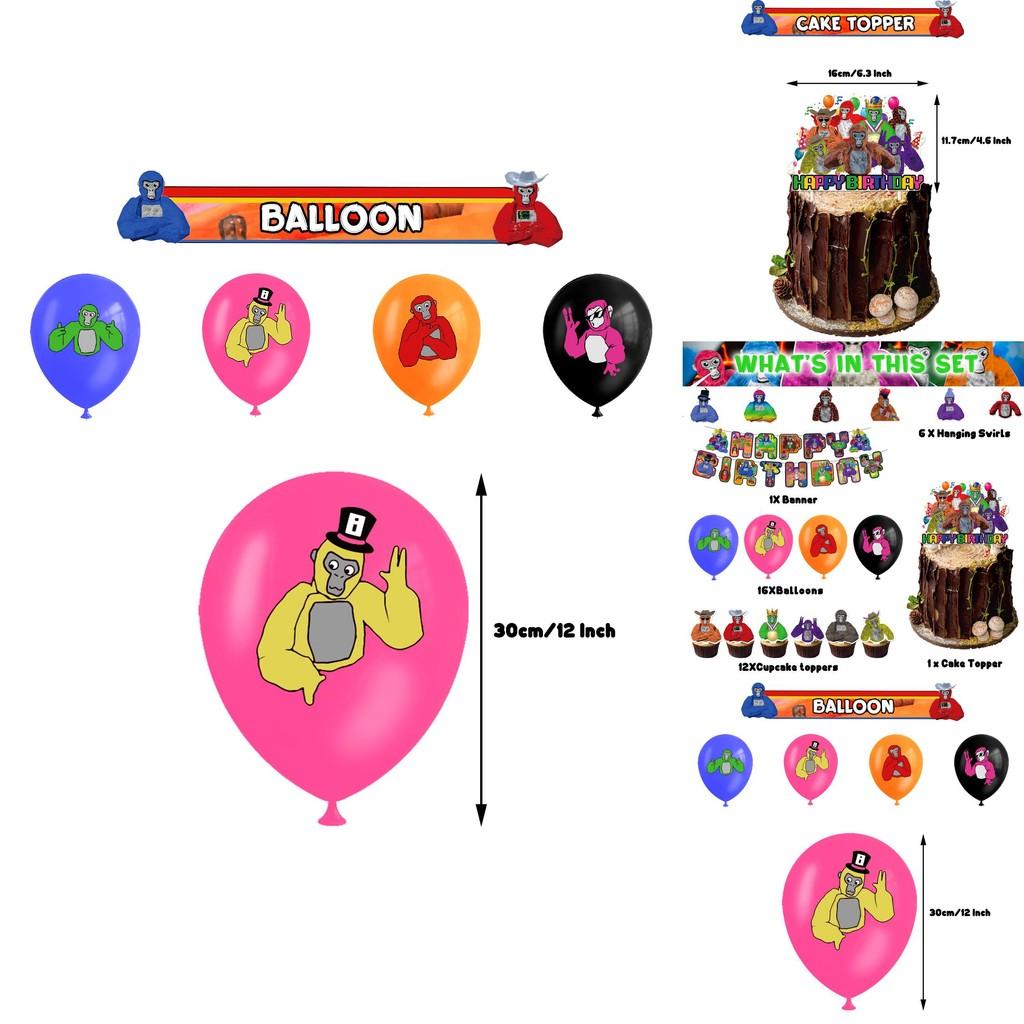 Kid's Birthday Party Supplies Gorilla Tag Theme With Balloons, Cake Toppers And Hanging Decorations